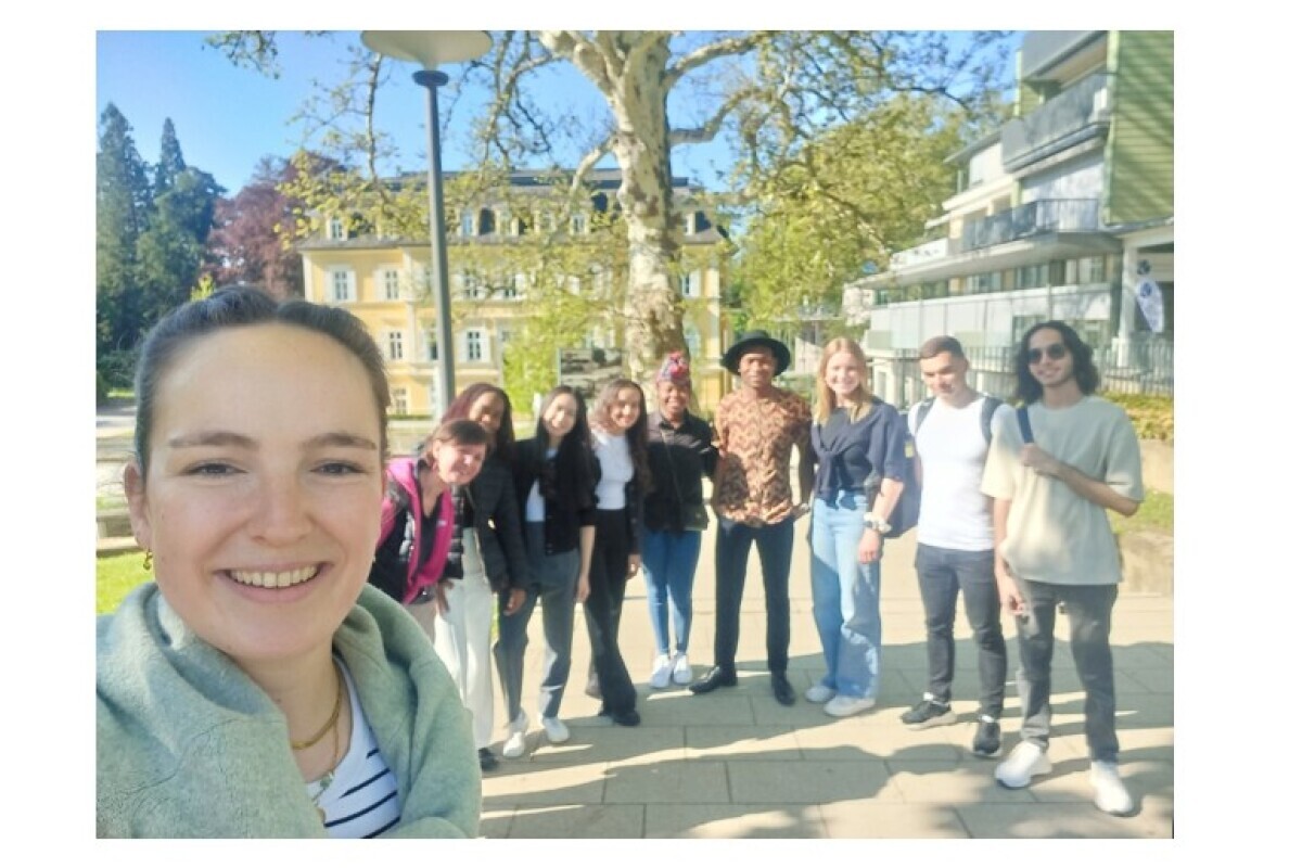 International Students at school entrance - just before their presentation